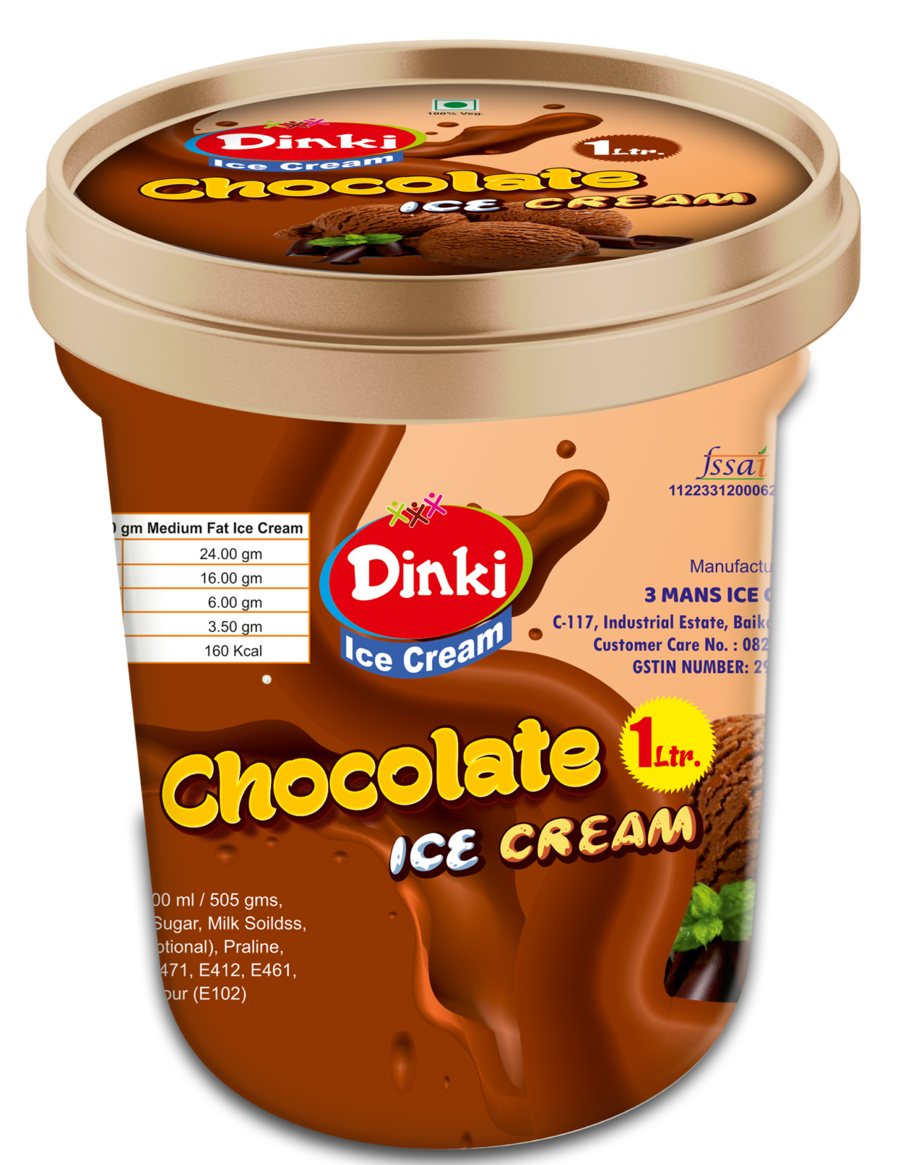 Dinki 1 ltr. Chocolate ice cream container