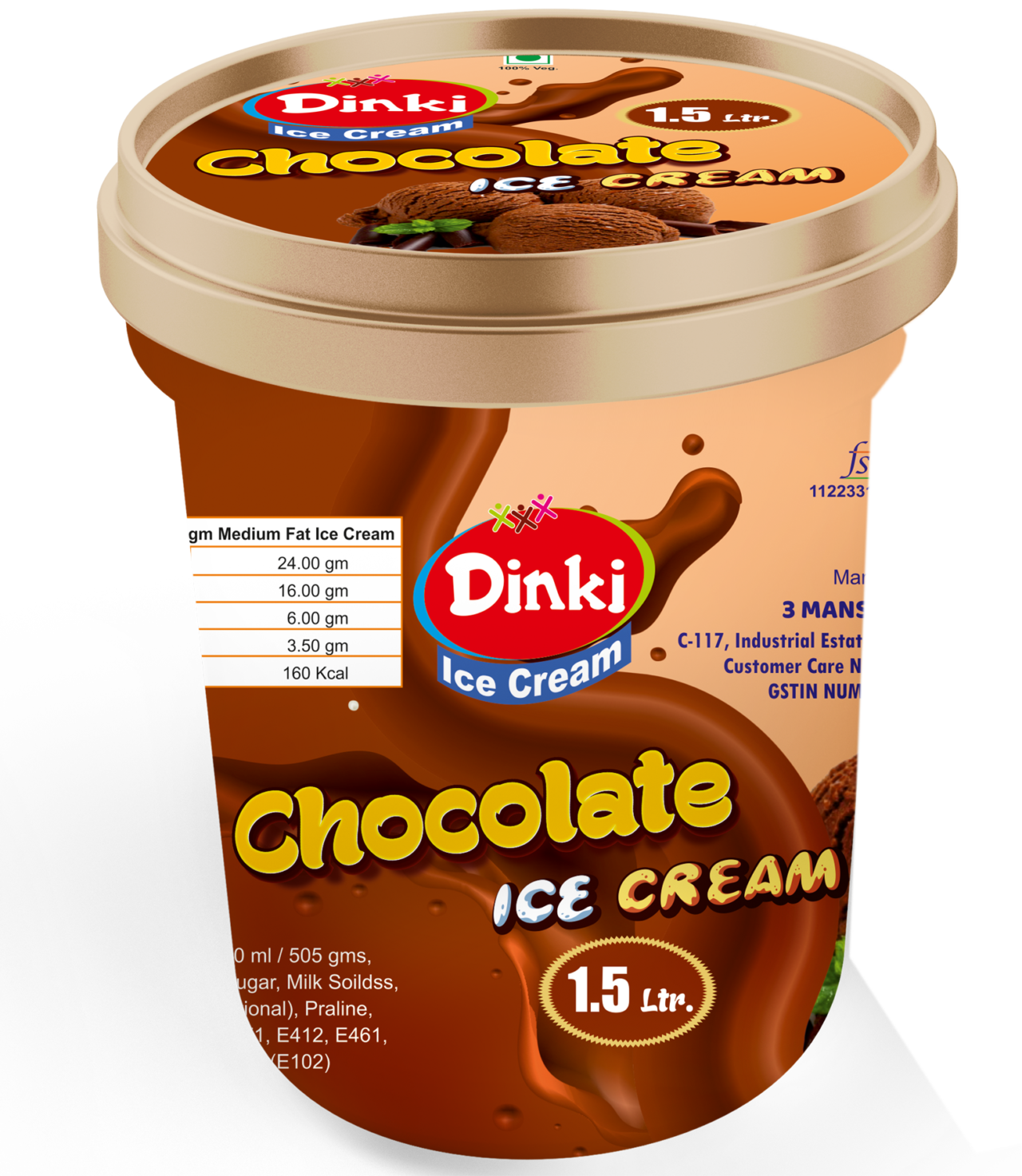 Dinki 1.5 ltr. Chocolate ice cream container