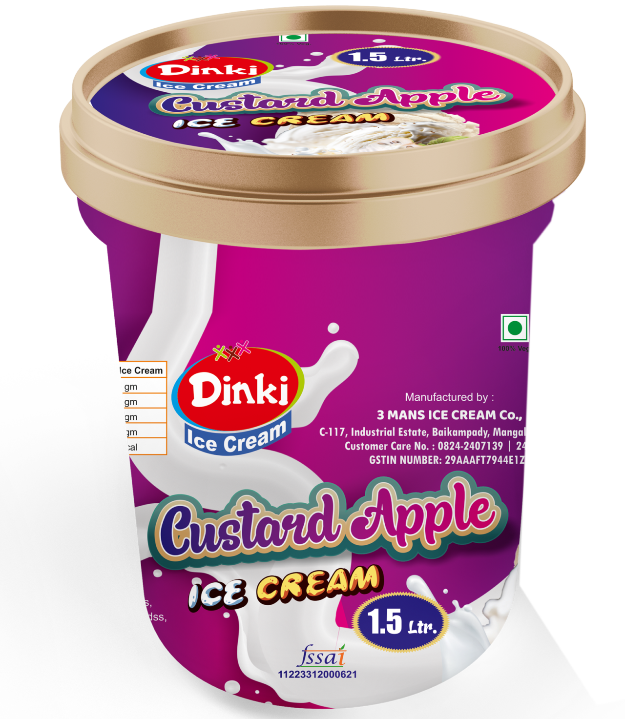 Dinki 1.5 ltr. Custard Apple ice cream container