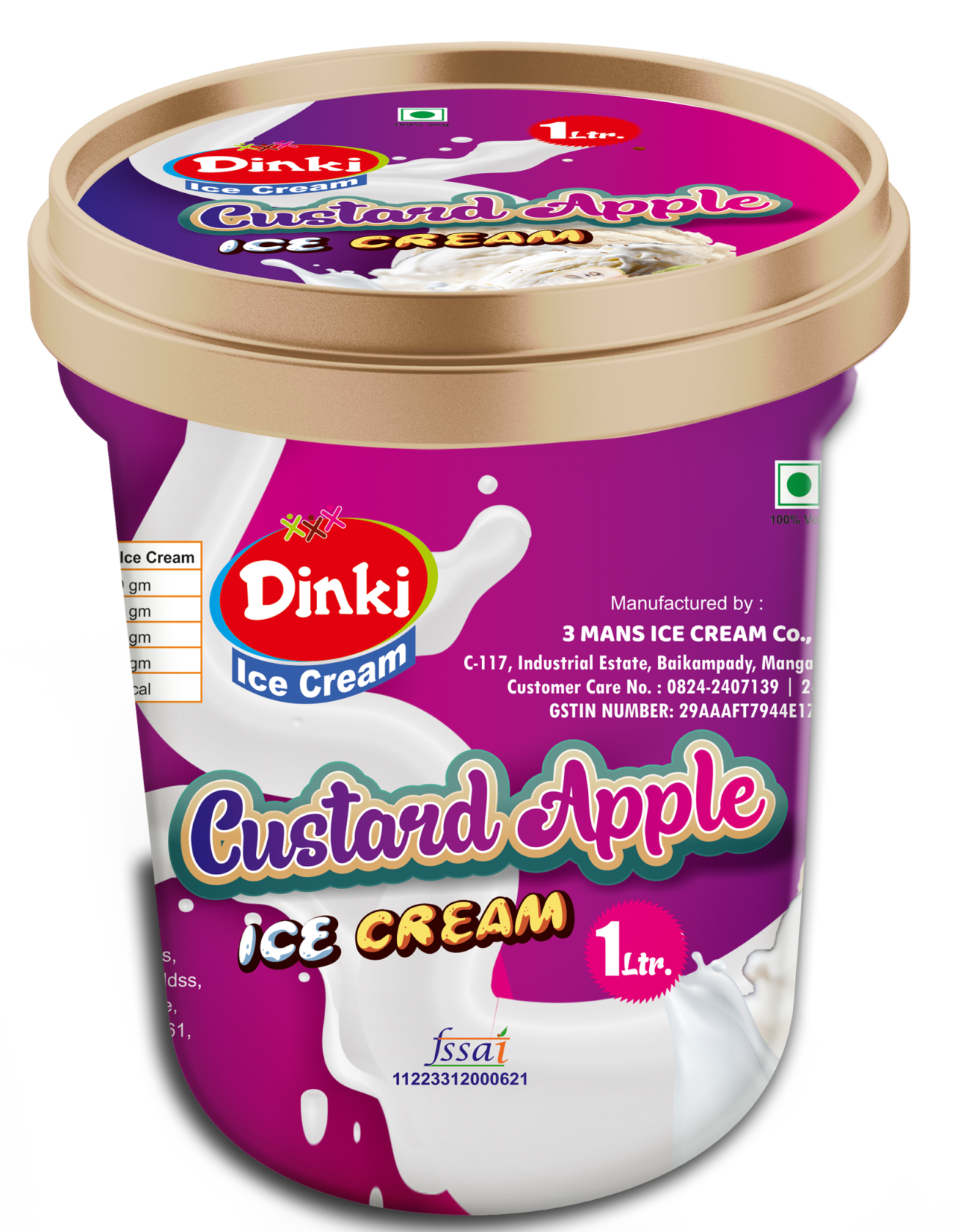 Dinki Custurd-Apple-ice-cream 1 ltr Container