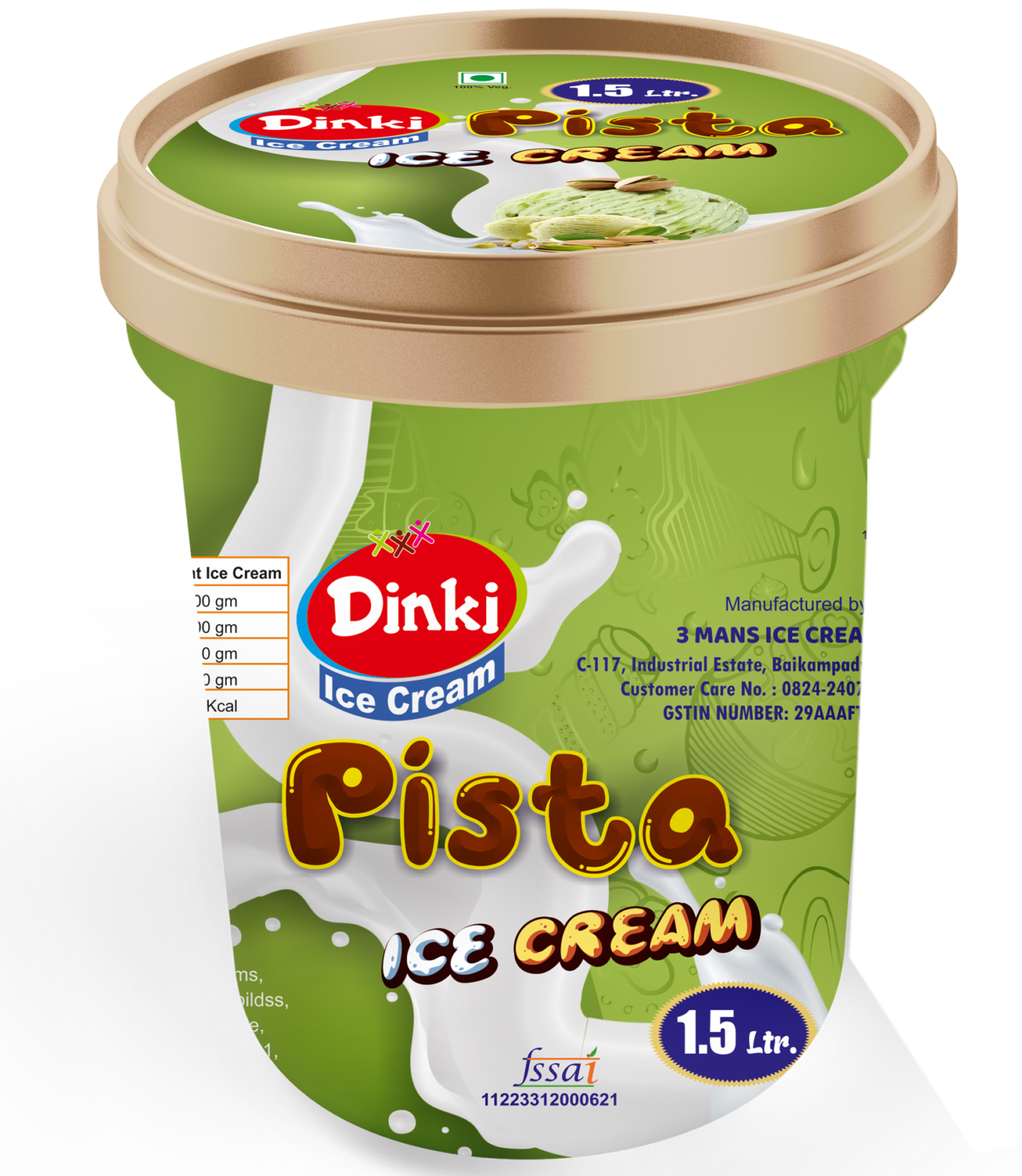 Dinki 1.5 ltr. Pista ice cream container