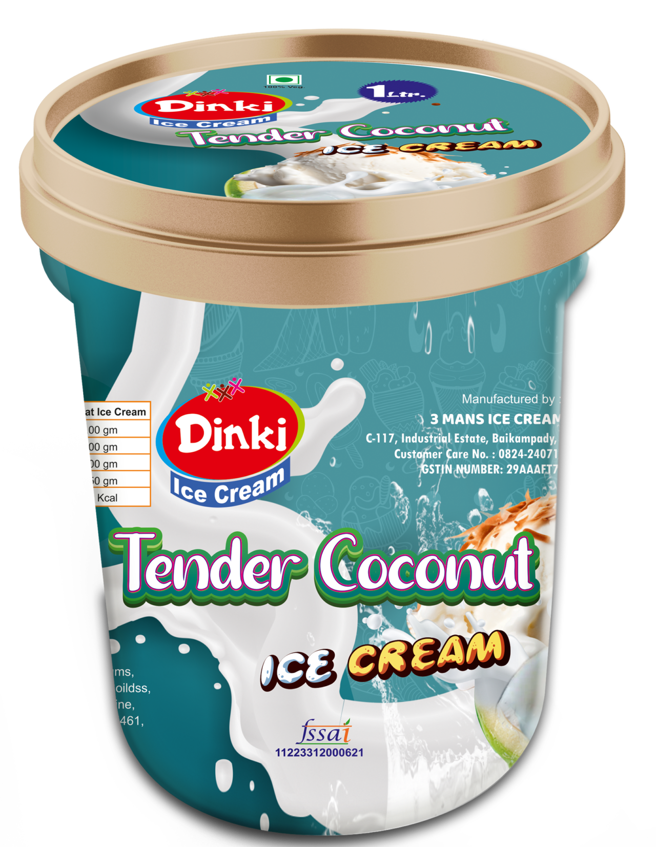 Dinki Tender Coconut ice cream 1 Ltr Containetr